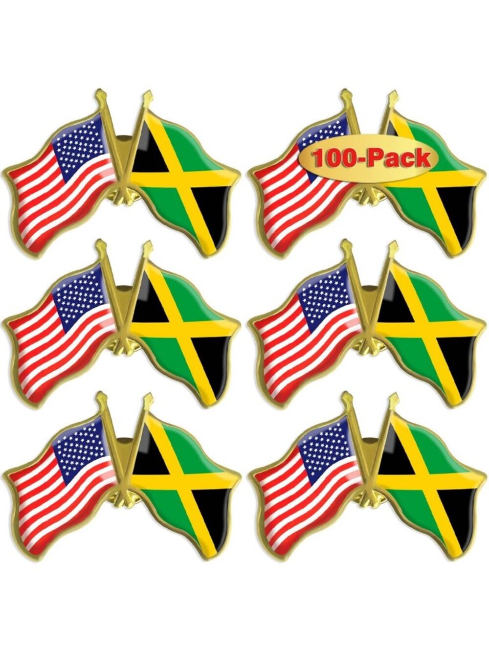Jamaican Friendship Flag Pins - Bulk Pack of 6/12/50/100 - 1.5" Colorful